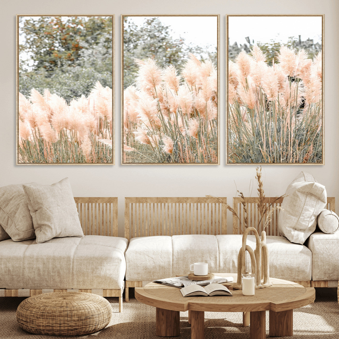 21826392-MGV-CV-36X24 - Pampas Grass Wall Art – Soft Blush Hues and Natural Texture Canvas Print, Serene Outdoors & Botanical Charm for Living Room or Nature Decor