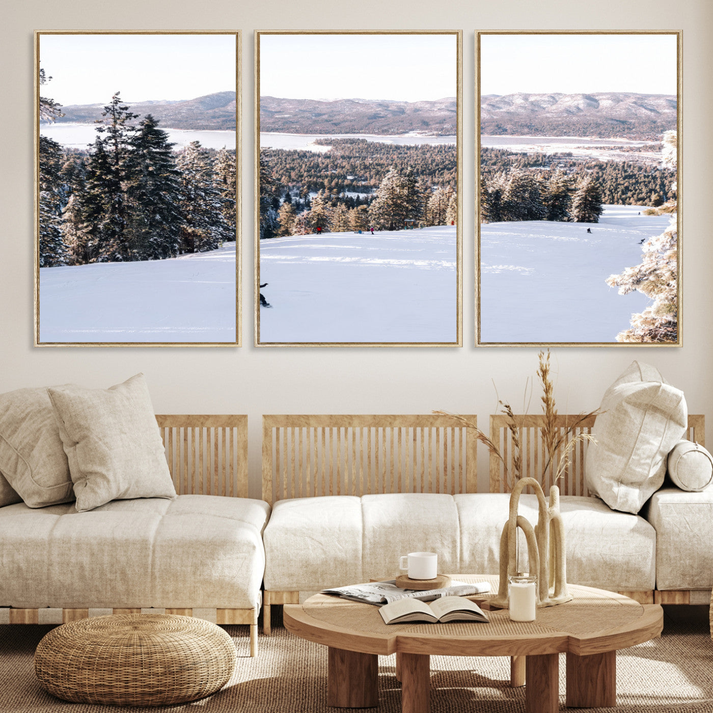 -Snowy Mountain Wall Art Canvas Print, Framed Ski Slope Art Picture Print, Winter Forest Perfect