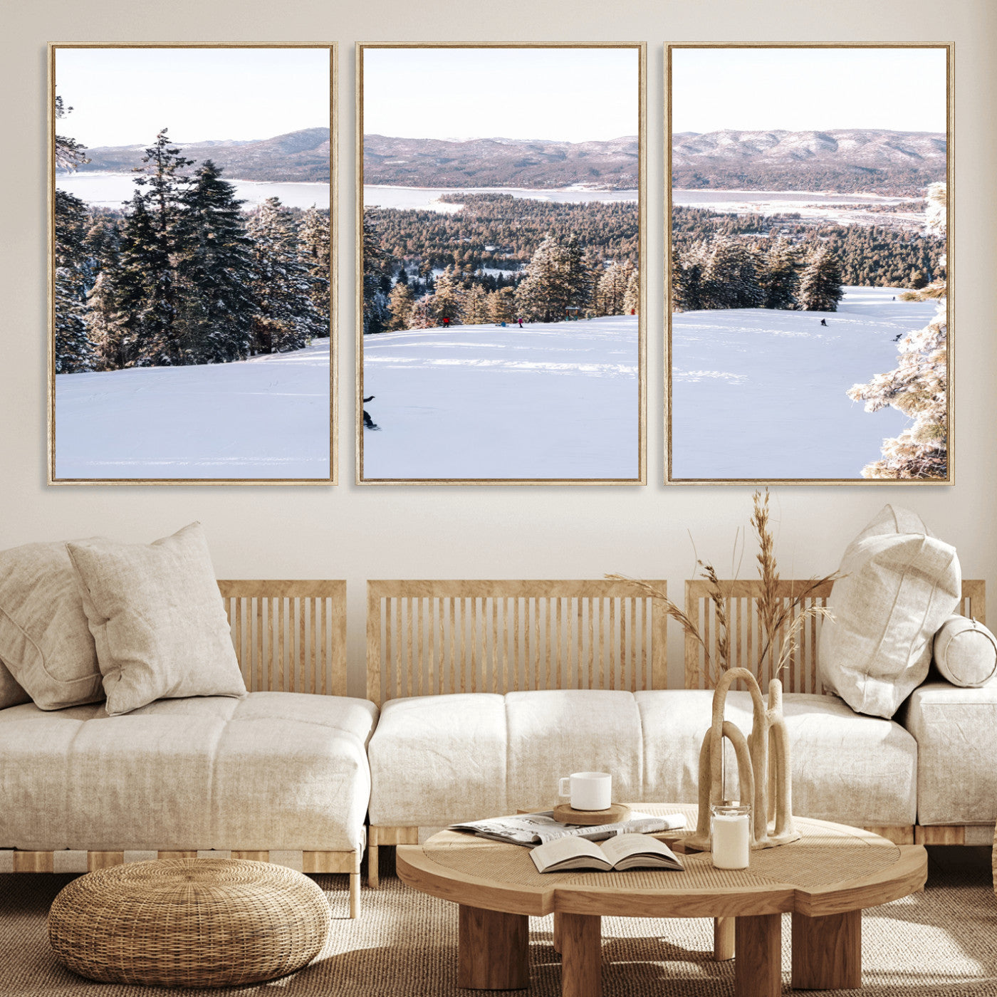 79857868-MGV-CV-36X24 - Snowboarder Wall Art – Winter Slope Canvas Print, Pine Forest, Snow-Covered Mountains, Outdoor Adventure for Living Room or Cabin Decor