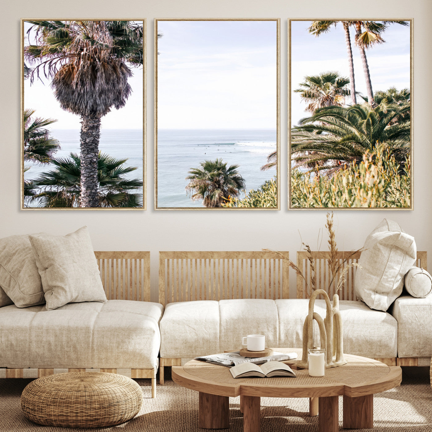 51404565-MGV-CV-36X24-Coastal Palm Trees Wall Art Canvas Print – Framed Ocean Breeze Tropical Scene Artwork for Relaxing Home, Office Decor