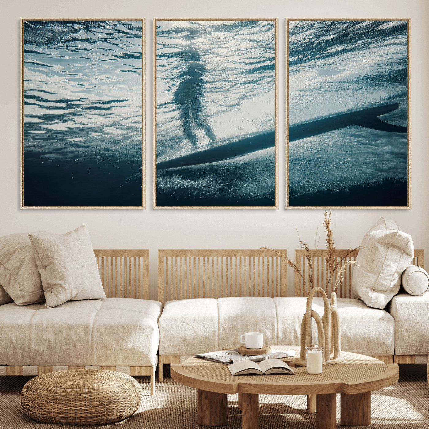 MGV-FC-60X30-3P - Submerged Surf Wall Art Canvas Print, Framed Underwater Perspective Art Picture Print, Ocean Surf Perfect Coastal Adventure Decor Artwork
