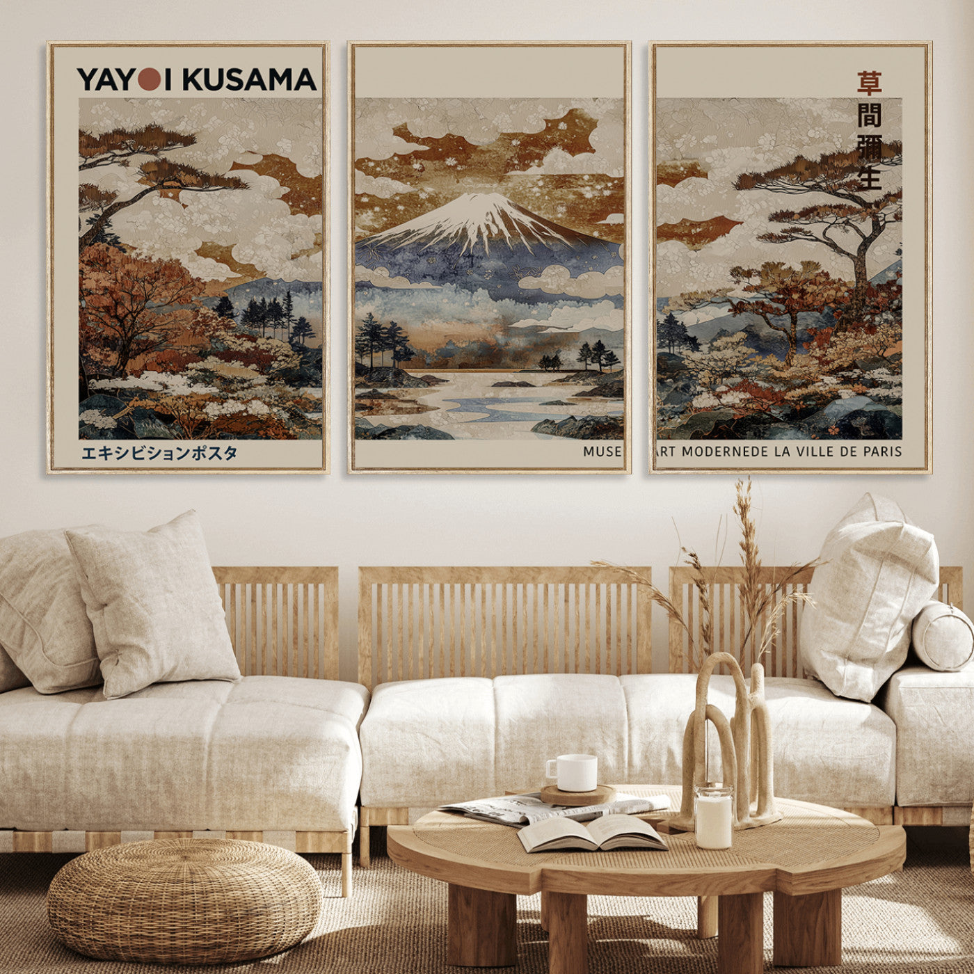 11778299-MGV-FC-60X30-3P_Natural-Yayoi Wall Art: Transform Your Space, Modern Japanese Wall Art Print Yayoi Kusama Canvas Wall Art