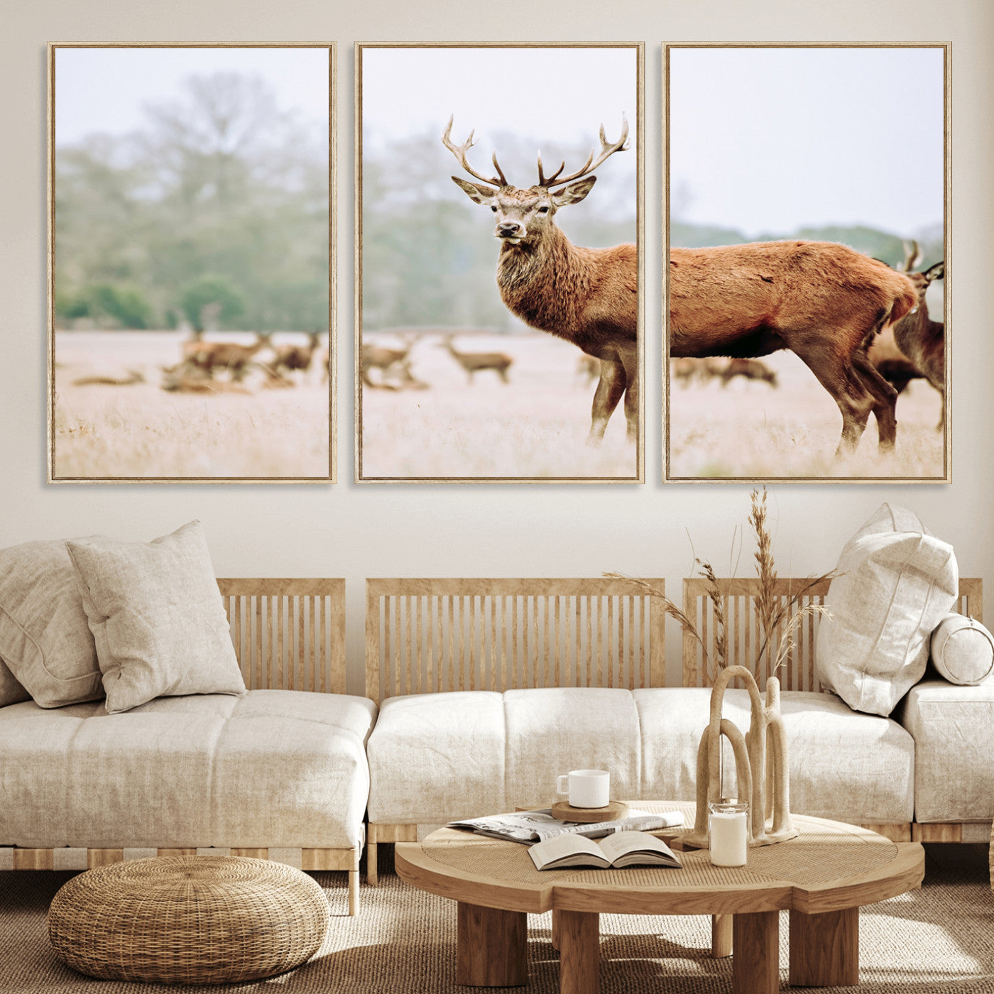53240224-MGV-CV-36X24-Rustic Deer Wall Art Canvas Print – Forest Woodland Stag Nordic Animal Scenic Nature Artwork for Home, Cabin