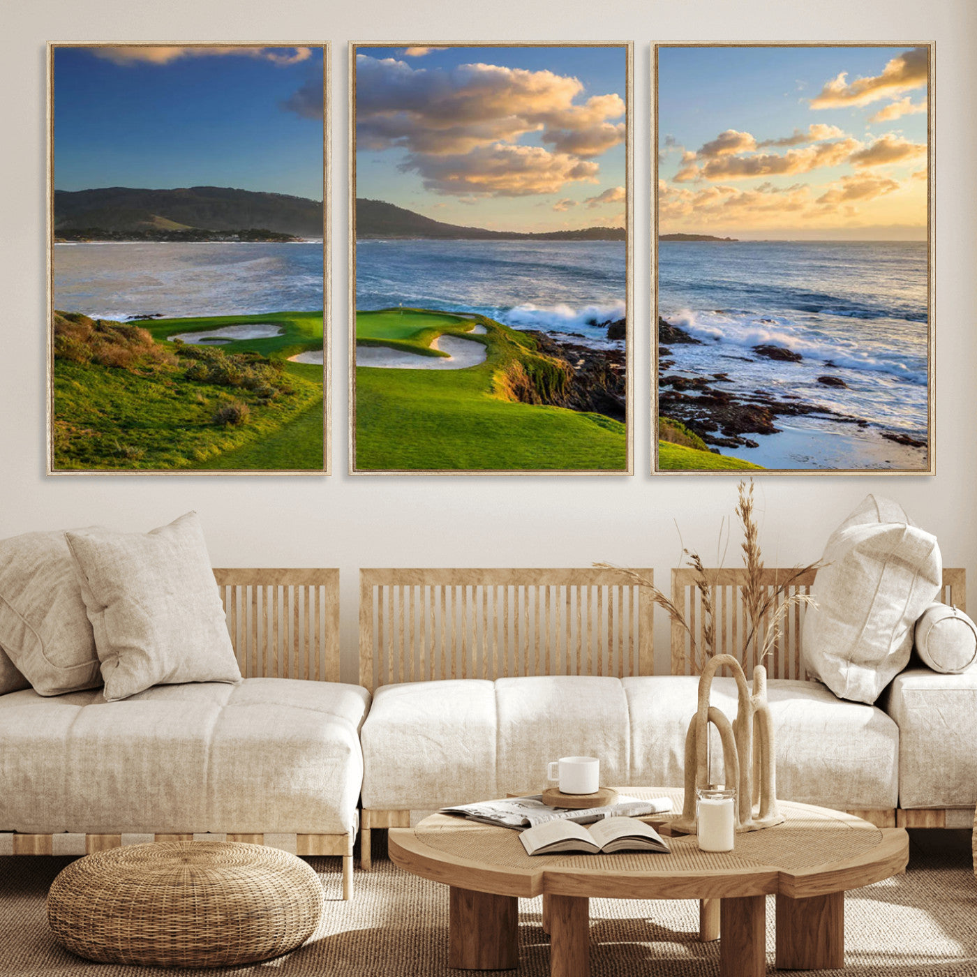 MGV-FC-60X30-3P - Pebble Beach Golf Links Wall Art Canvas Print – Iconic Coastal Golf Course Artwork, Perfect for