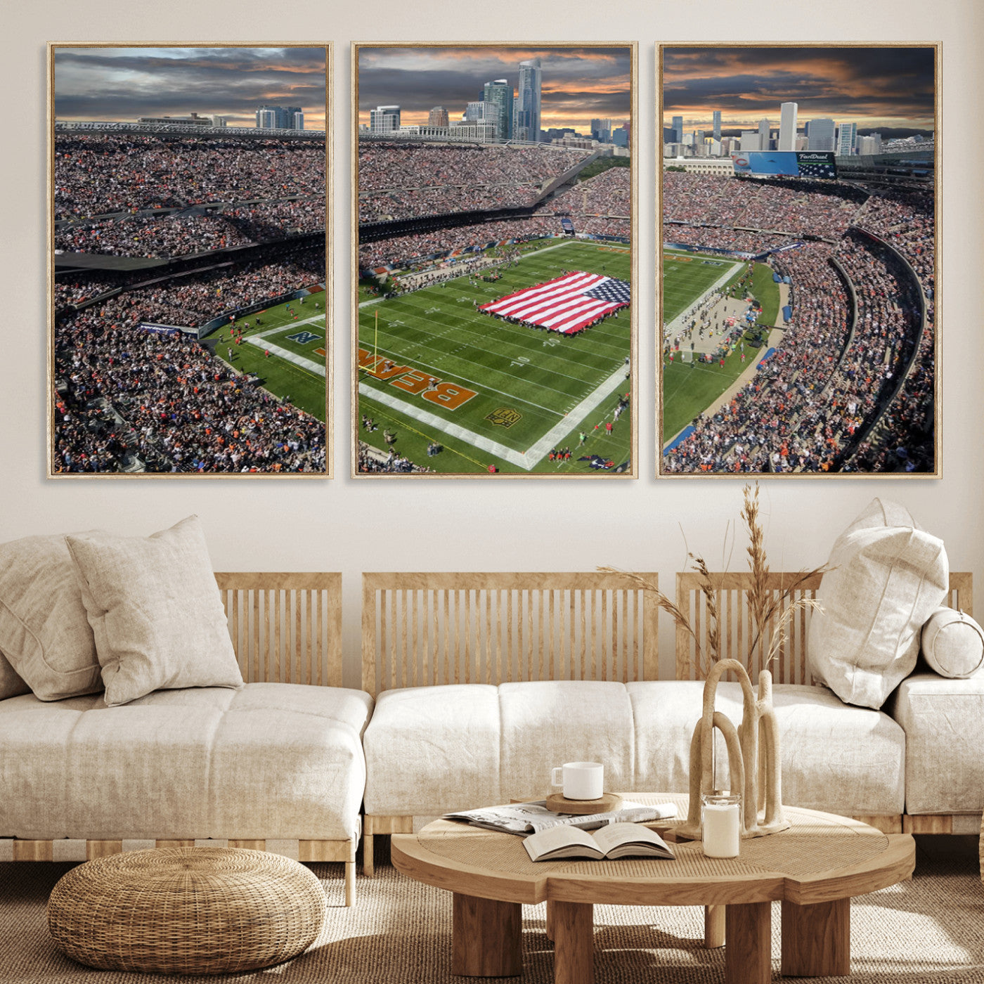98106777-MGV-FC-60X30-3P_Natural-Chicago Bears Soldiers Field Wall Art Canvas Print – Framed Football Stadium Artwork for Home, Office, Living Room
