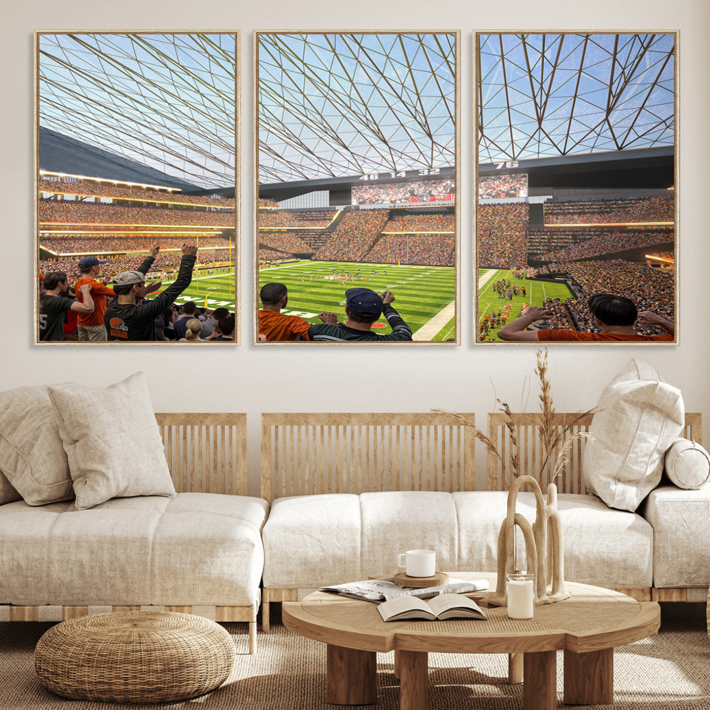 81960112-MGV-FC-60X30-3P_Natural-Cleveland Browns Stadium Wall Art Canvas Print – Framed NFL Football Arena Artwork for Home, Office, Living Room