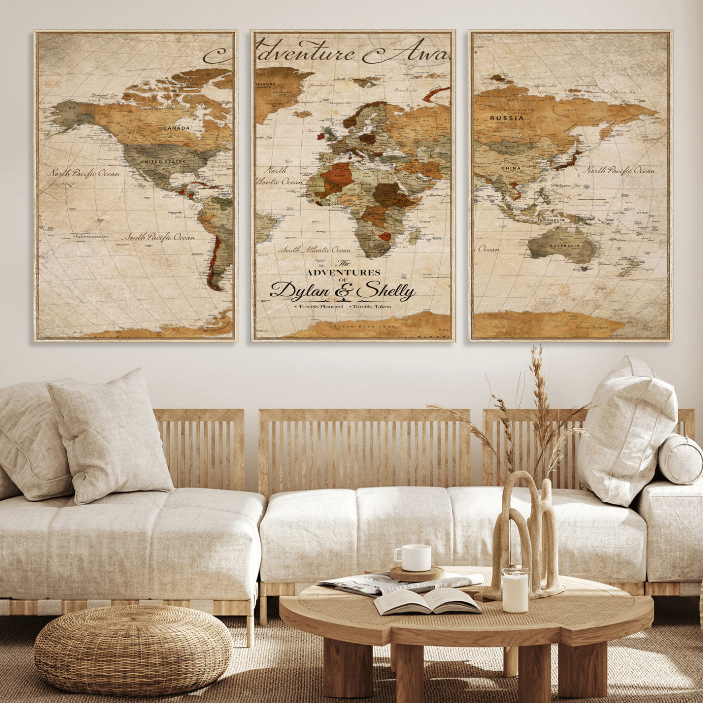 -Personalized Push Pin World Map Canvas Print – Custom Adventure Travel Map, Framed Wall Art Gift for Couples or Family