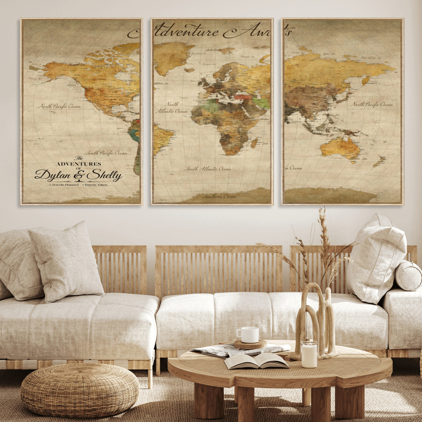 50298017-MGV-CV-36X24-Personalized World Map Canvas – Custom Framed Push Pin Travel Map Wall Art, Vintage Style Gift for Couples and Travelers