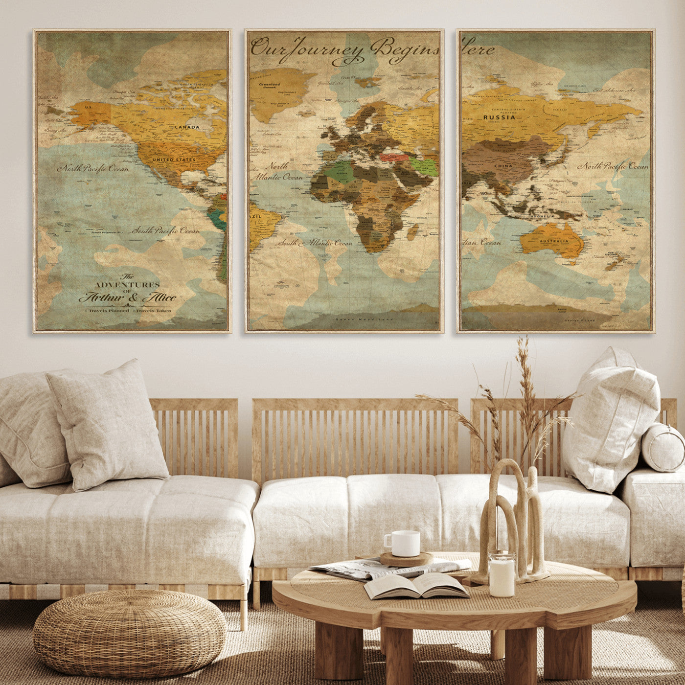 40572820-MGV-CV-36X24-Personalized World Map Canvas – Custom Framed Push Pin Travel Map Wall Art, Vintage Style Gift for Couples