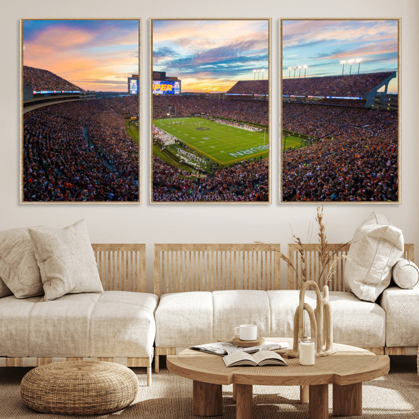 29755746-MGV-FC-60X30-3P_Natural-Jordan-Hare Stadium Wall Art Canvas Print, Football Stadium Aerial View, College Sports Art for Man Cave or Game Room