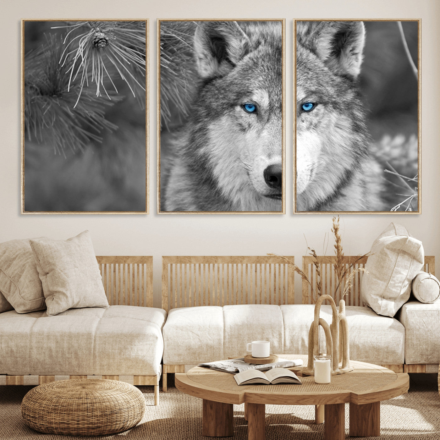 94795-MGV-FC-60X30-3P_Natural-Wild Wolf Blue Eye Wall Art Canvas Print