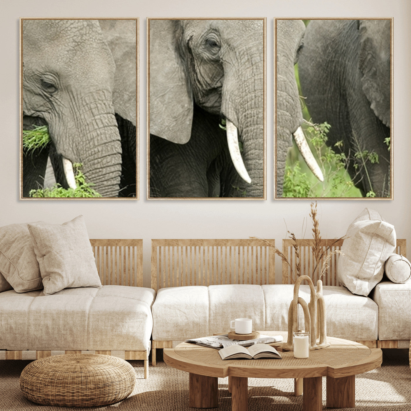 39051-MGV-FC-60X30-3P_Natural-Wild Elephant Wall Art Canvas Print