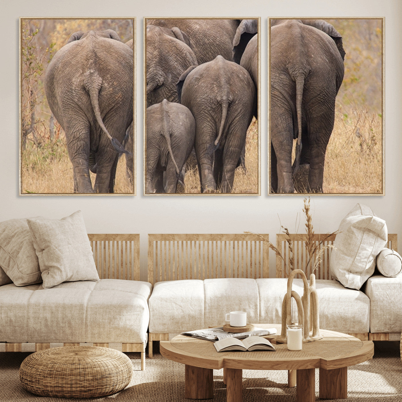 49700-MGV-FC-60X30-3P_Natural-Wild Elephant Wall Art Canvas Print