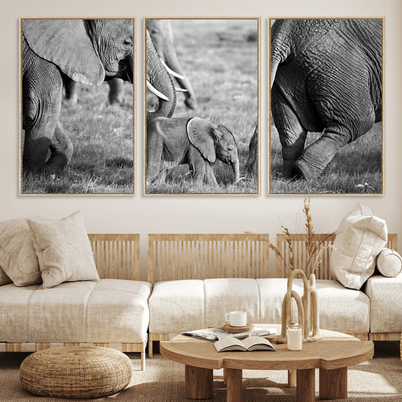95787-MGV-FC-60X30-3P_Natural-Wild Elephant Wall Art Canvas Print