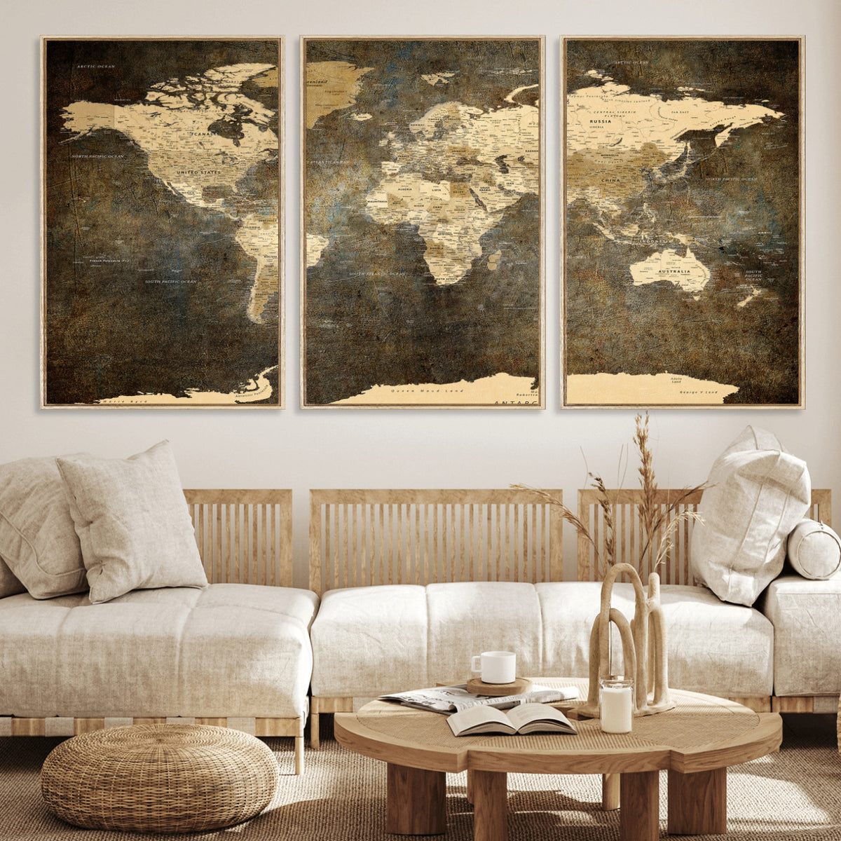 89742472-MGV-CV-36X24 - Large Framed Vintage World Map Wall Art Print for Home Wall