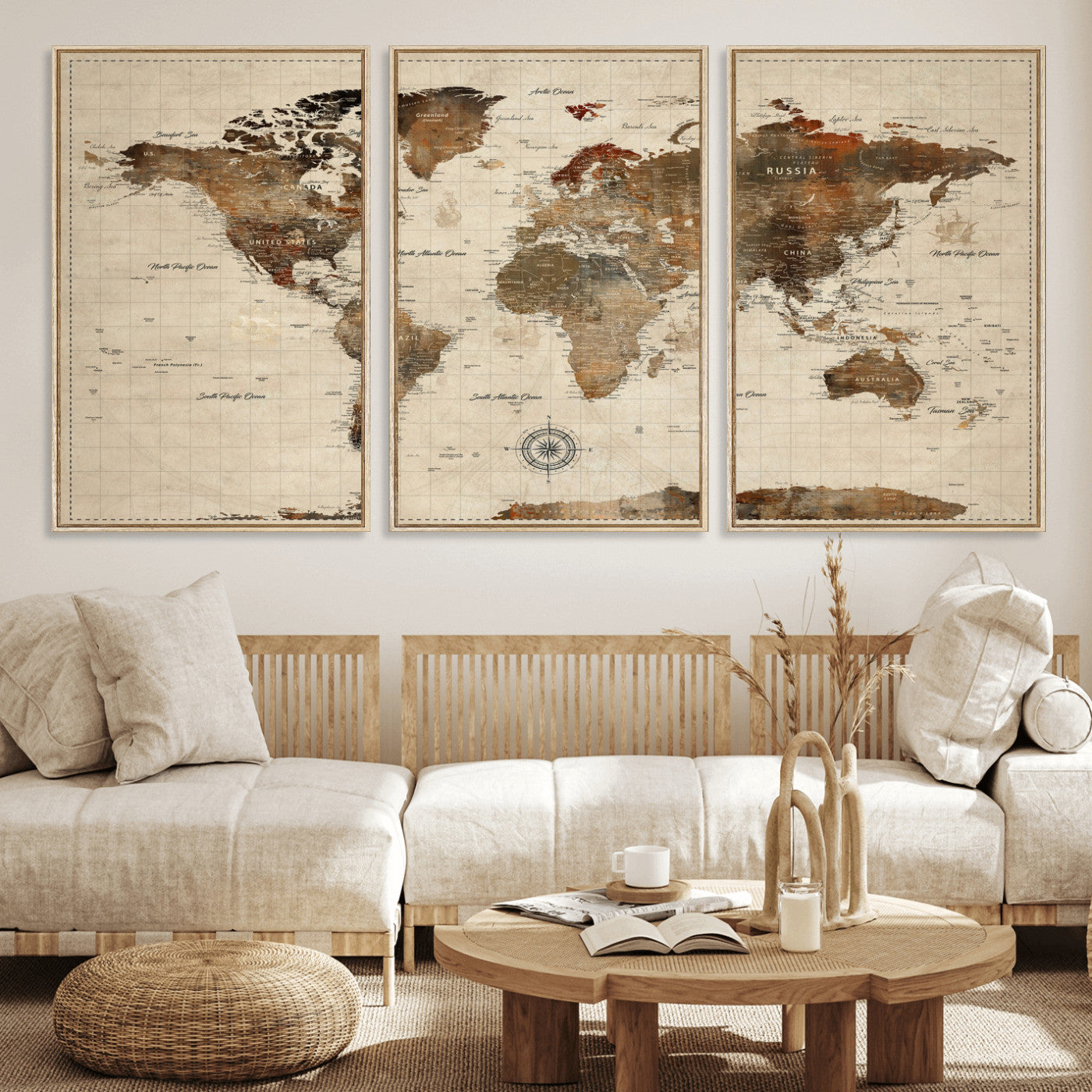 23610090-MGV-CV-36X24 - World Map Wall Art Canvas Print, Modern Decorative Framed Map Artwork Prints for Living Room, Office, Bedroom Wall Decor