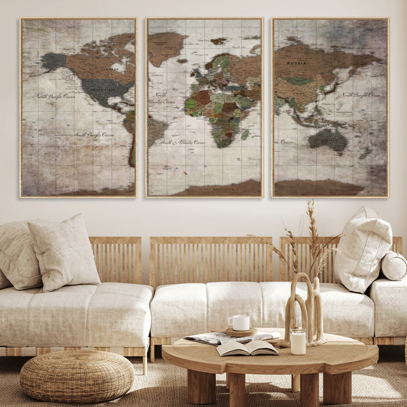 65393892-MGV-CV-36X24 - World Map Wall Art Canvas Print, Modern Decorative Framed Map Artwork Prints for Living Room, Office, Bedroom Wall Decor