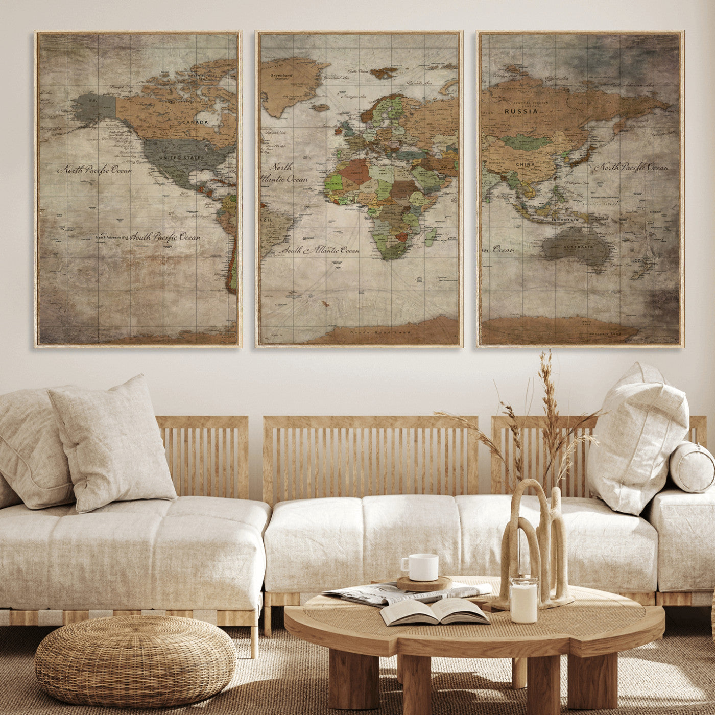 20356264-MGV-CV-36X24 - World Map Wall Art Canvas Print, Modern Decorative Framed Map Artwork Prints for Living Room, Office, Bedroom Wall Decor