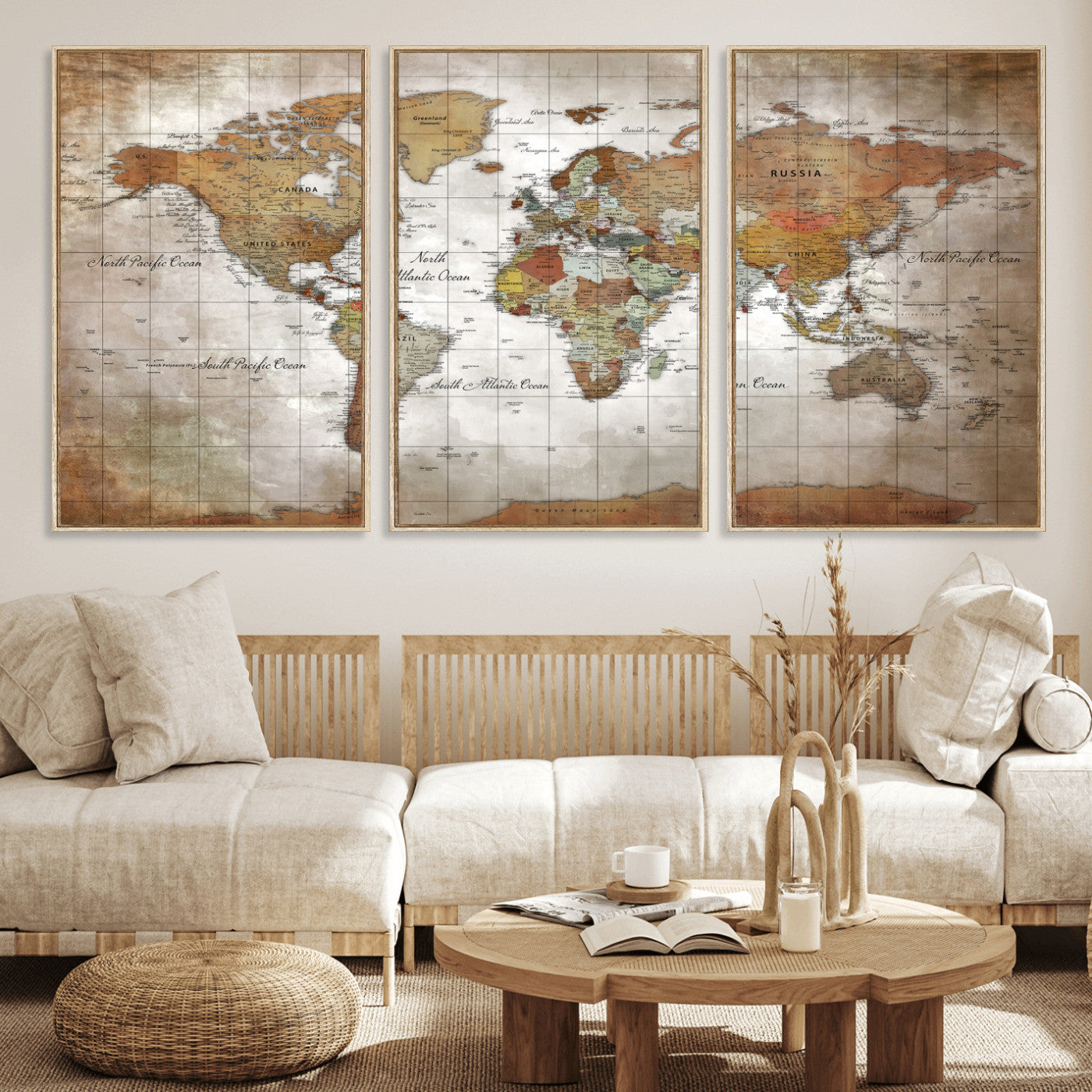 51643807-MGV-CV-36X24 - World Map Wall Art Canvas Print, Modern Decorative Framed Map Artwork Prints for Living Room, Office, Bedroom Wall Decor
