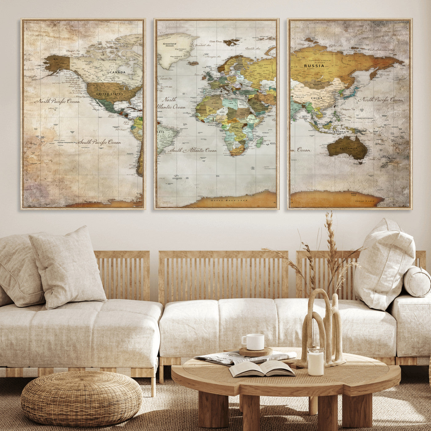 86108417-MGV-CV-36X24 - World Map Wall Art Canvas Print, Modern Decorative Framed Map Artwork Prints for Living Room, Office, Bedroom Wall Decor