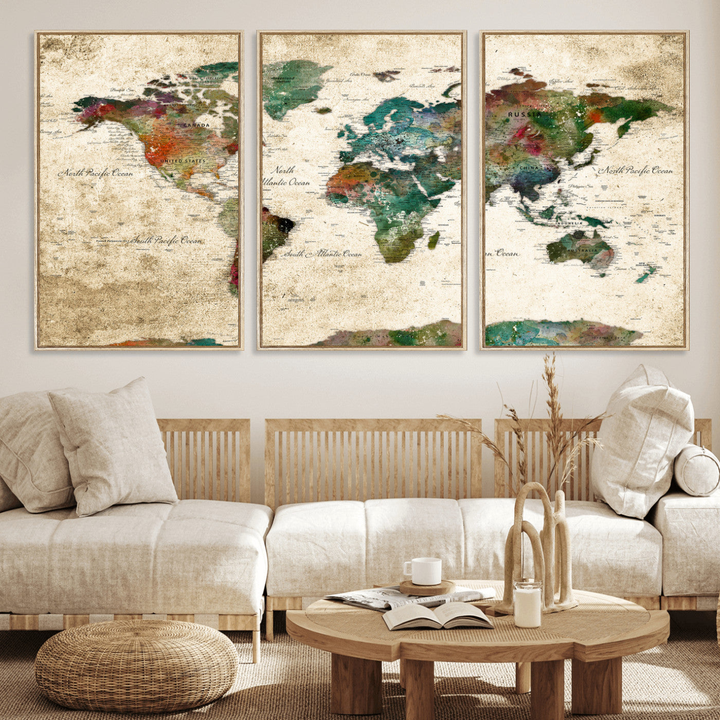 87544591-MGV-CV-36X24 - World Map Wall Art Canvas Print, Modern Decorative Framed Map Artwork Prints for Living Room, Office, Bedroom Wall Decor