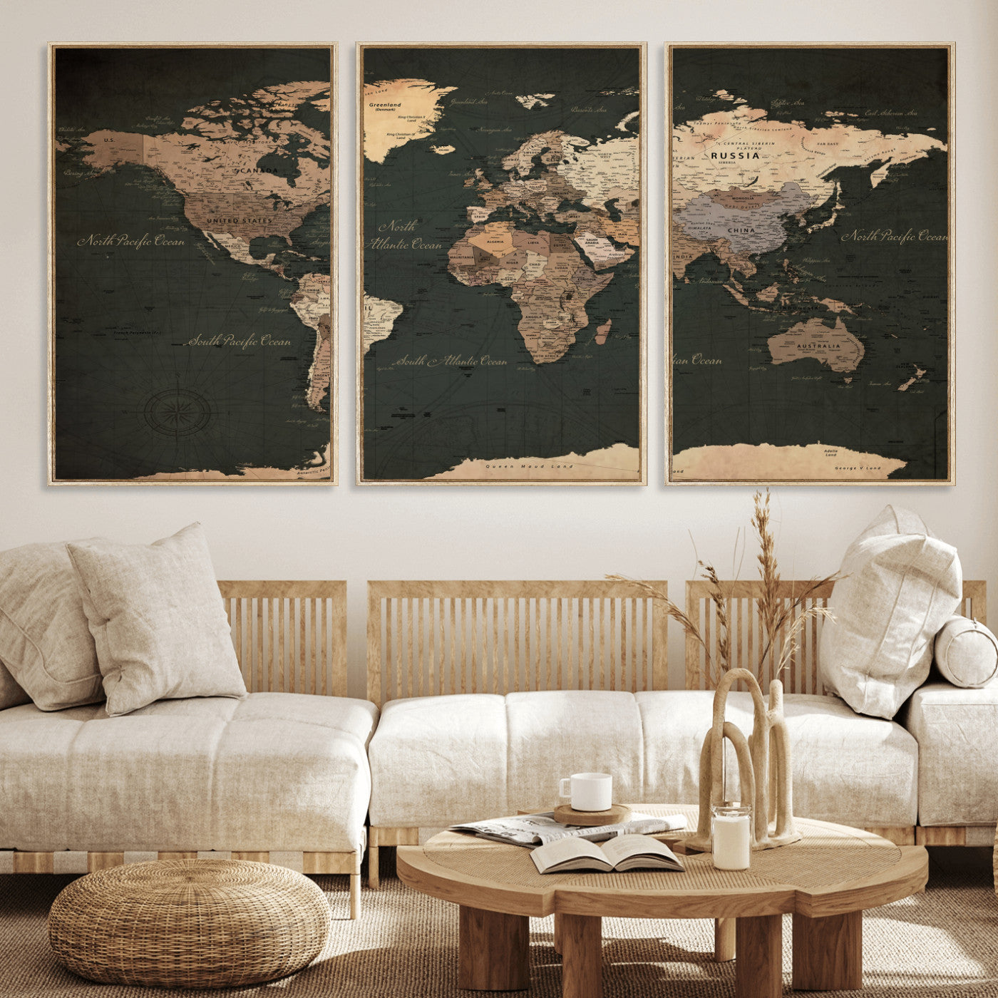 62059333-MGV-CV-36X24 - World Map Wall Art Canvas Print, Modern Decorative Framed Map Artwork Prints for Living Room, Office, Bedroom Wall Decor
