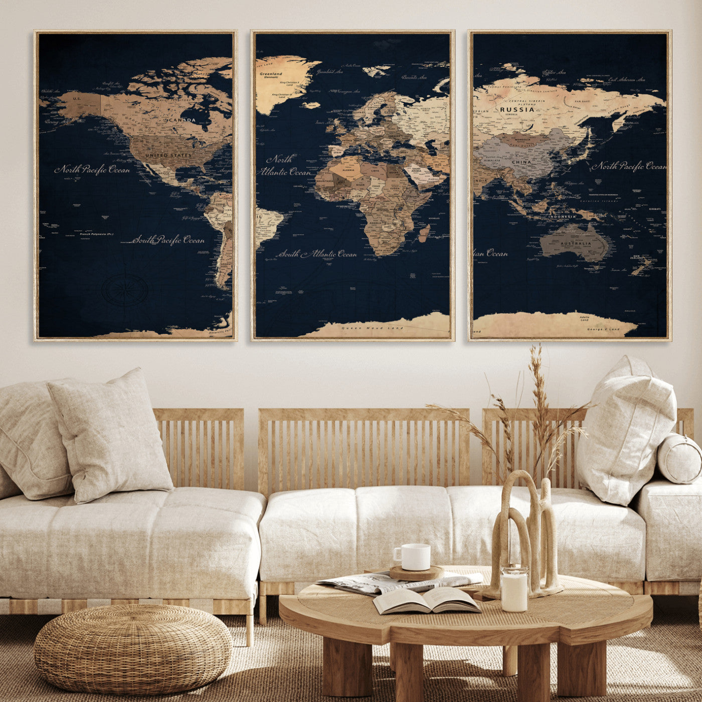 53971530-MGV-CV-36X24 - World Map Wall Art Canvas Print, Modern Decorative Framed Map Artwork Prints for Living Room, Office, Bedroom Wall Decor
