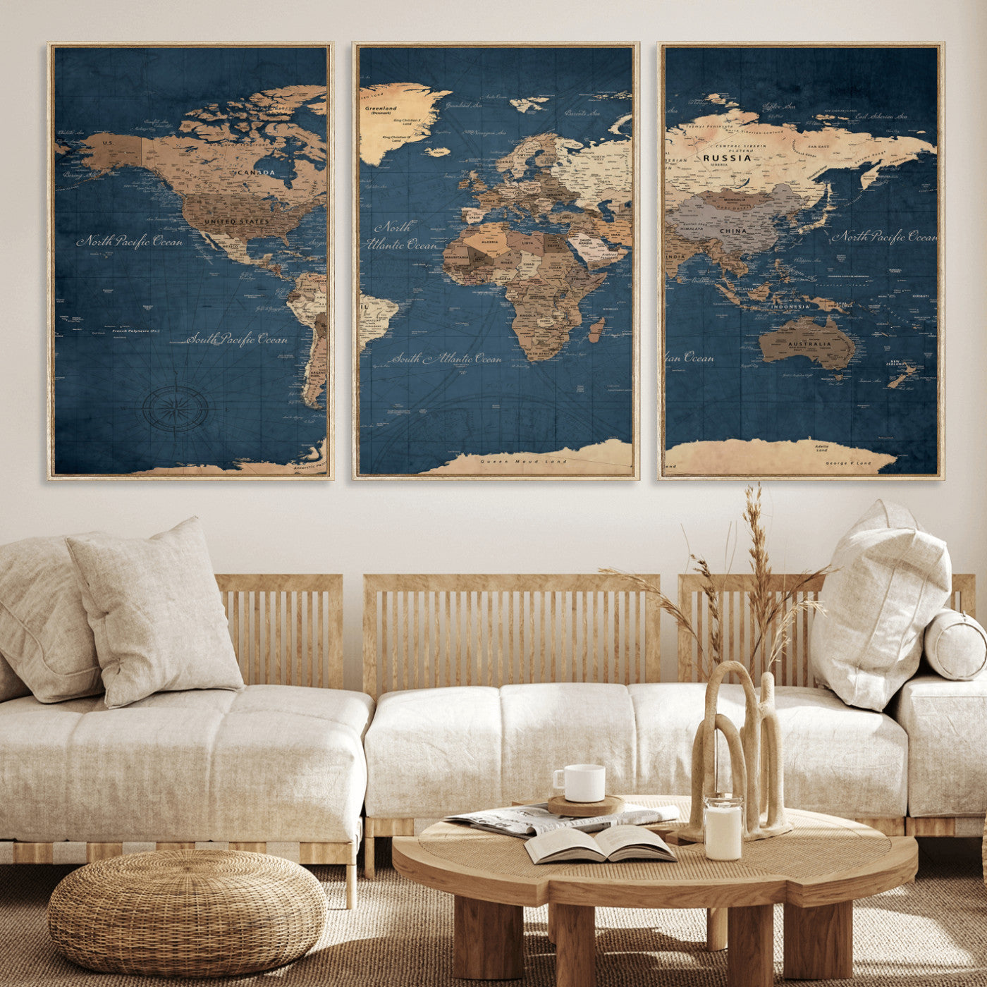 69886352-MGV-CV-36X24 - World Map Wall Art Canvas Print, Modern Decorative Framed Map Artwork Prints for Living Room, Office, Bedroom Wall Decor