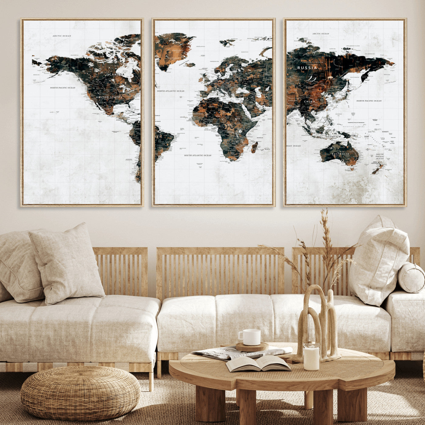 60008766-MGV-CV-36X24 - World Map Wall Art Canvas Print, Modern Decorative Framed Map Artwork Prints for Living Room, Office, Bedroom Wall Decor