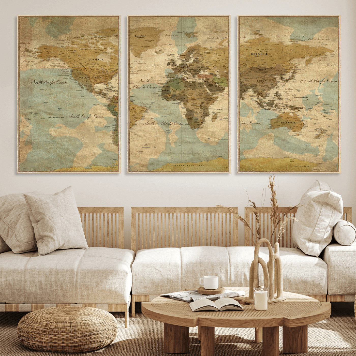 89356927-MGV-CV-36X24 - World Map Wall Art Canvas Print, Modern Decorative Framed Map Artwork Prints for Living Room, Office, Bedroom Wall Decor