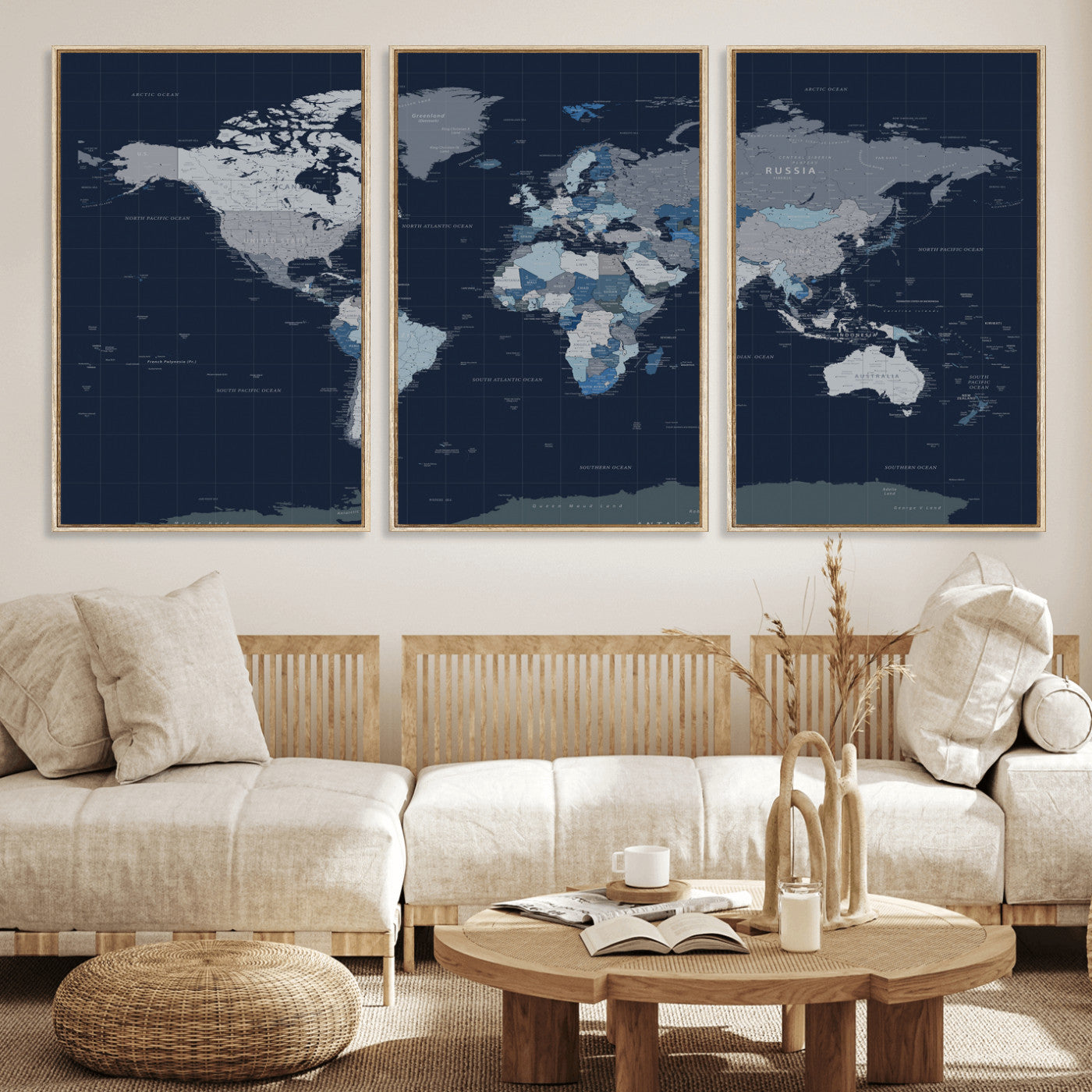 17712680-MGV-CV-36X24 - World Map Wall Art Canvas Print, Modern Decorative Framed Map Artwork Prints for Living Room, Office, Bedroom Wall Decor