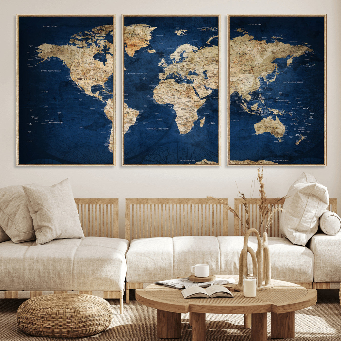 57503519-MGV-CV-36X24 - World Map Wall Art Canvas Print, Modern Decorative Framed Map Artwork Prints for Living Room, Office, Bedroom Wall Decor