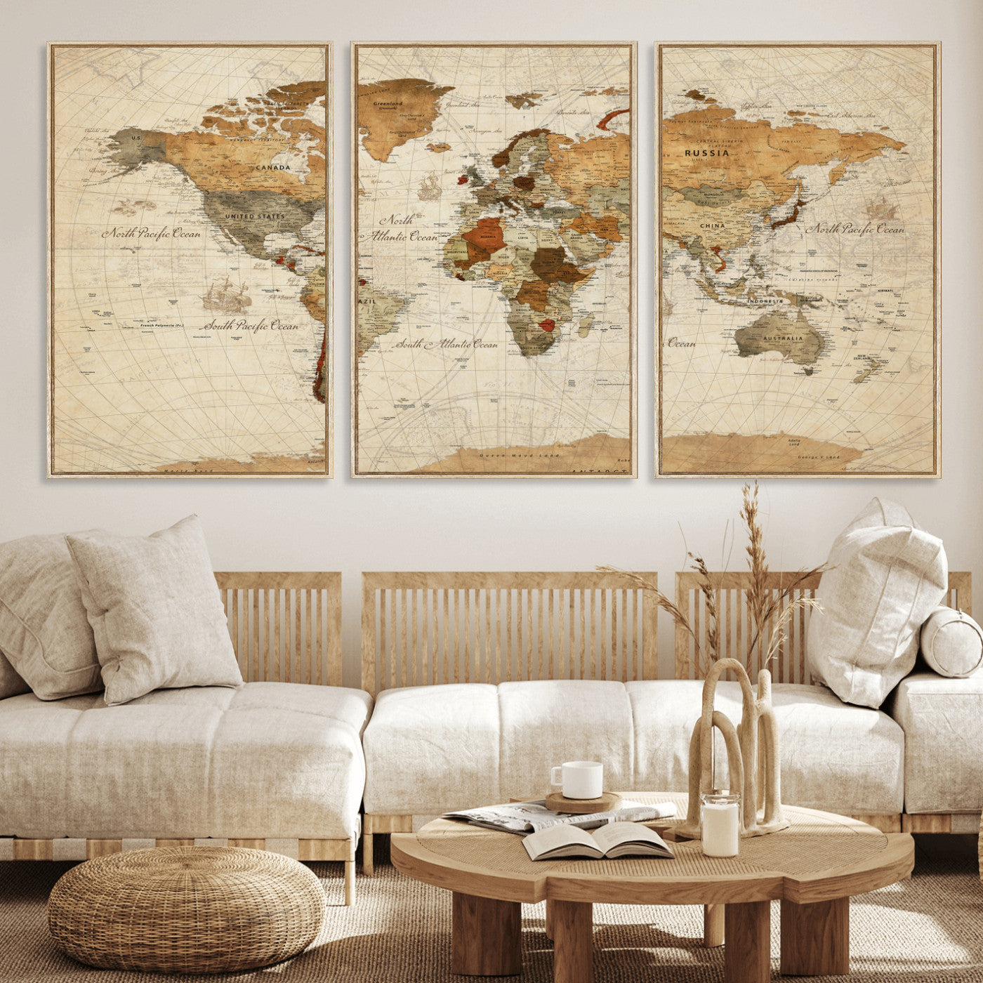 30704397-MGV-CV-36X24 - World Map Wall Art Canvas Print, Modern Decorative Framed Map Artwork Prints for Living Room, Office, Bedroom Wall Decor