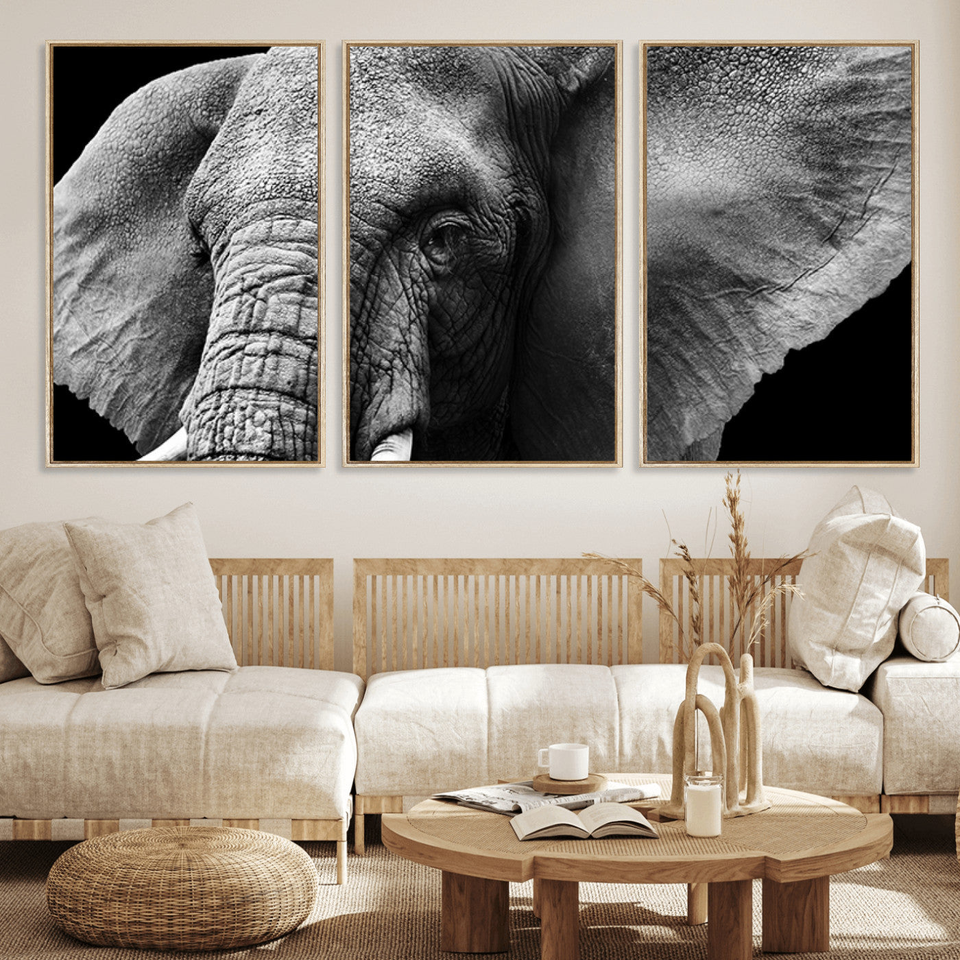27820-MGV-FC-60X30-3P_Natural-Big Elephant Close Up Wall Art Canvas Print