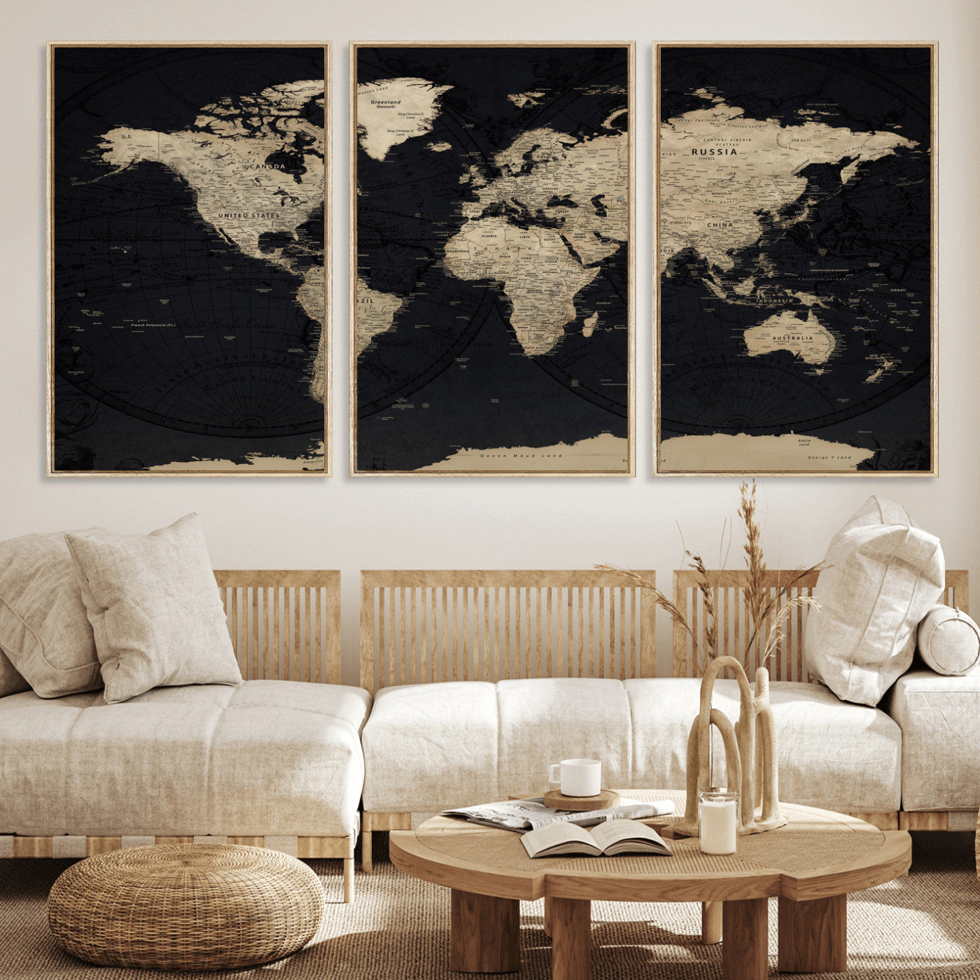 61835687-MGV-CV-36X24 - World Map Wall Art Canvas Print, Modern Decorative Framed Map Artwork Prints for Living Room, Office, Bedroom Wall Decor