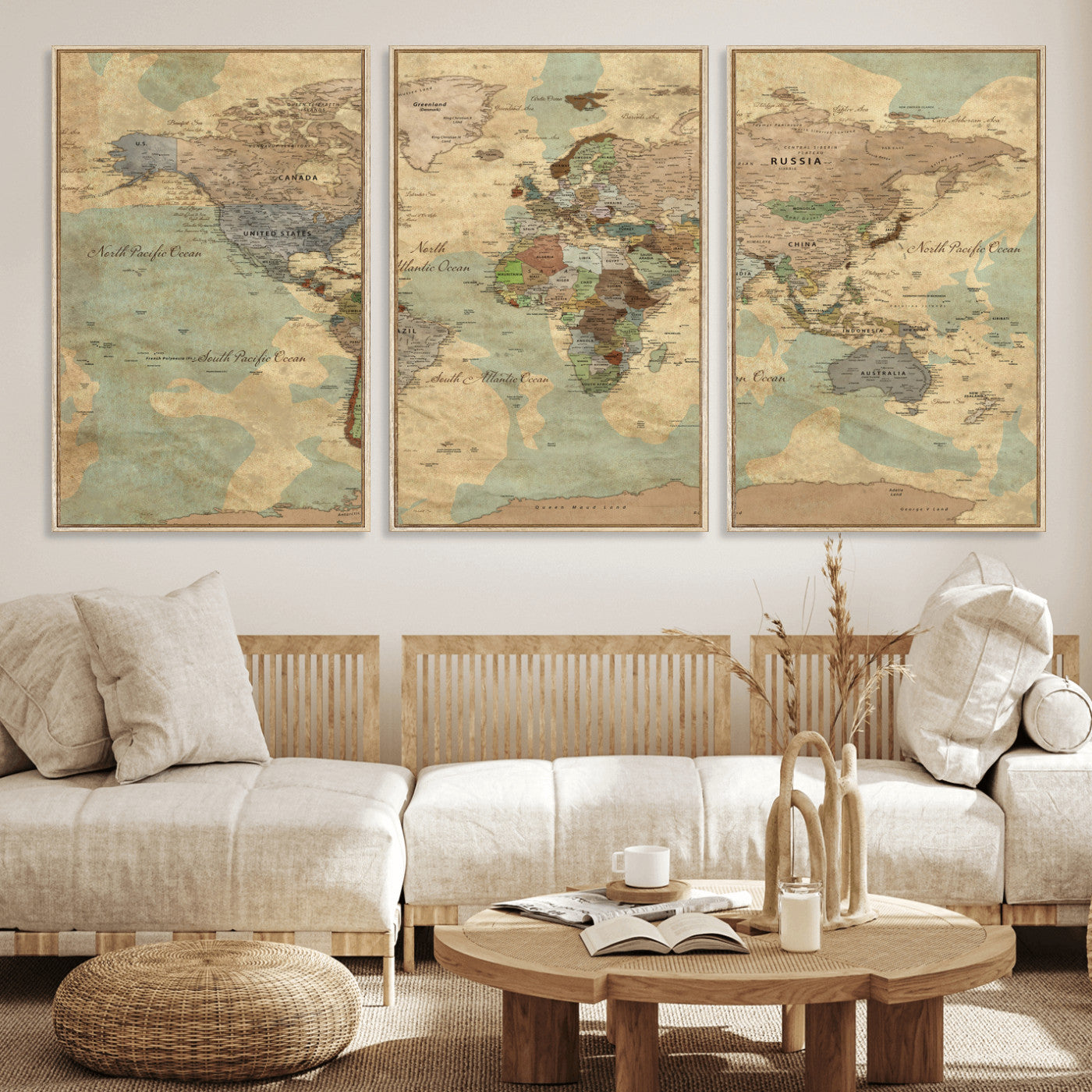 72396478-MGV-CV-36X24 - World Map Wall Art Canvas Print, Modern Decorative Framed Map Artwork Prints for Living Room, Office, Bedroom Wall Decor