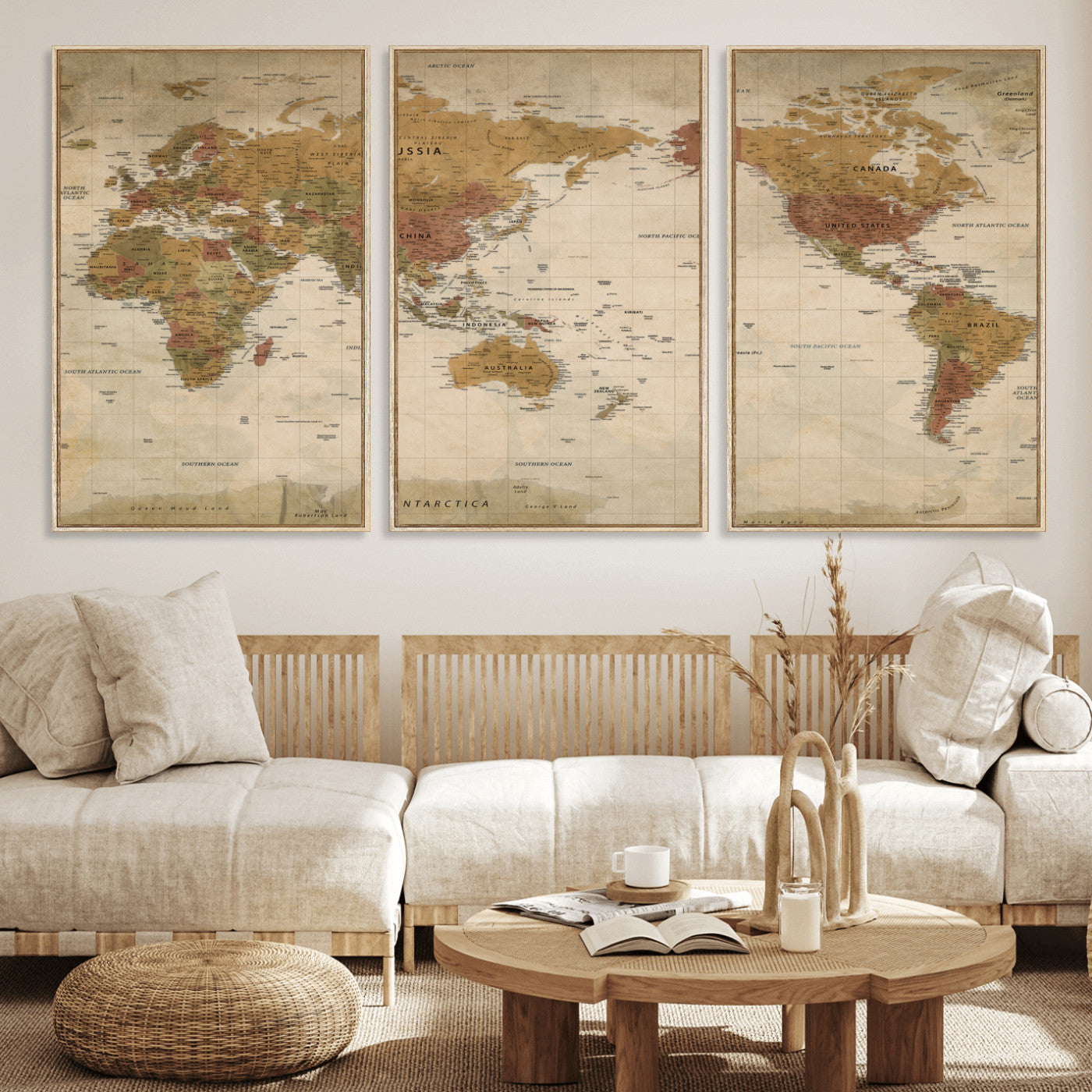 83478963-MGV-CV-36X24 - World Map Wall Art Canvas Print, Modern Decorative Framed Map Artwork Prints for Living Room, Office, Bedroom Wall Decor