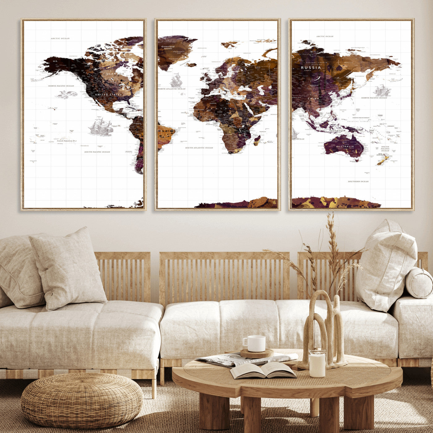 34792695-MGV-CV-36X24 - World Map Wall Art Canvas Print, Modern Decorative Framed Map Artwork Prints for Living Room, Office, Bedroom Wall Decor