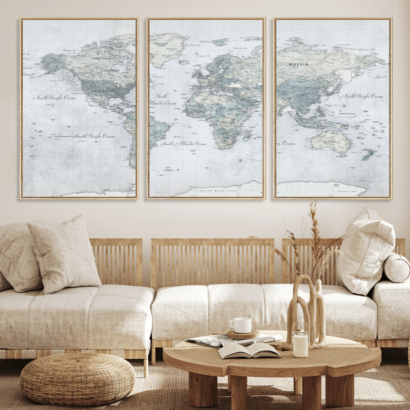 71091917-MGV-CV-36X24 - World Map Wall Art Canvas Print, Modern Decorative Framed Map Artwork Prints for Living Room, Office, Bedroom Wall Decor