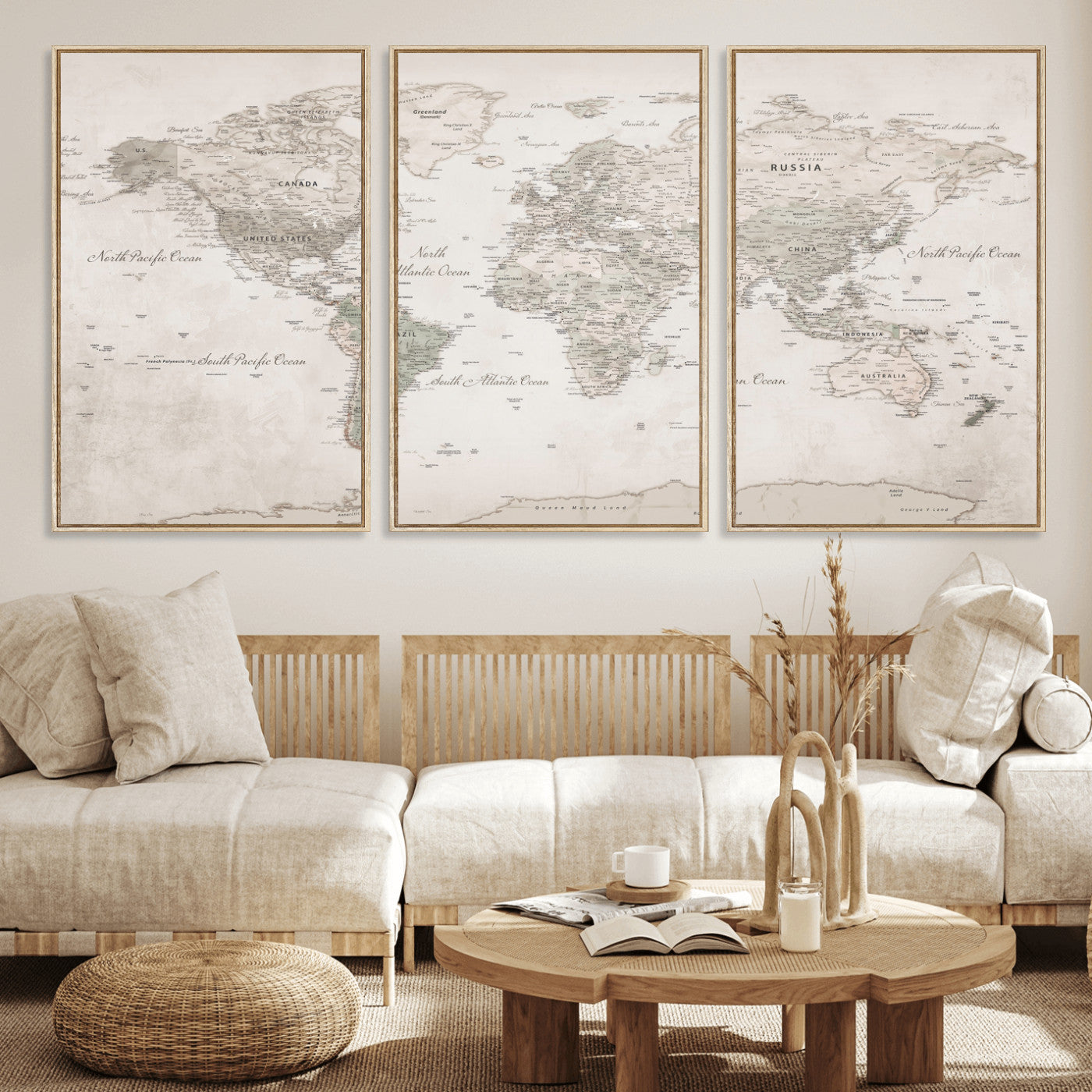 90355419-MGV-CV-36X24 - World Map Wall Art Canvas Print, Modern Decorative Framed Map Artwork Prints for Living Room, Office, Bedroom Wall Decor