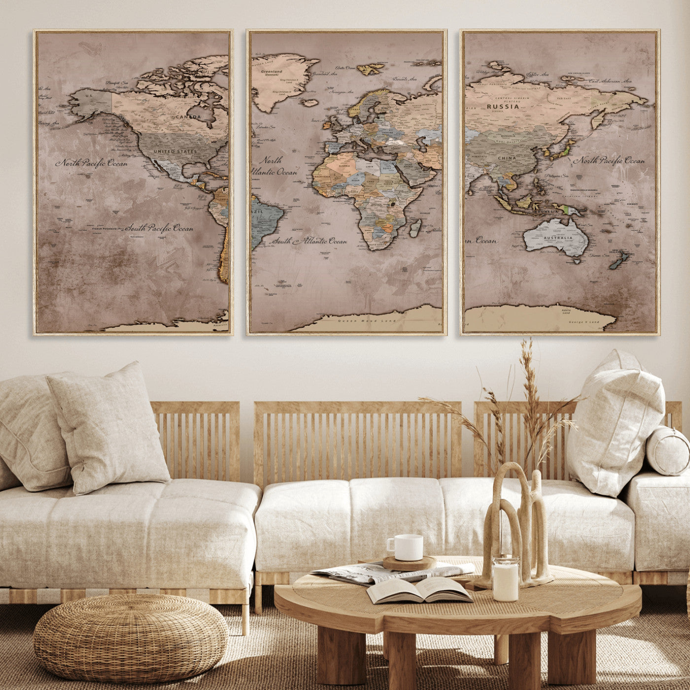 91471273-MGV-CV-36X24 - World Map Wall Art Canvas Print, Modern Decorative Framed Map Artwork Prints for Living Room, Office, Bedroom Wall Decor