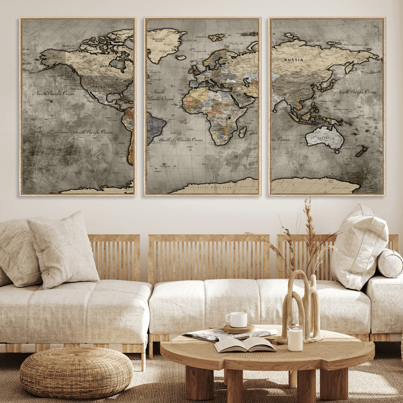 85218700-MGV-CV-36X24 - World Map Wall Art Canvas Print, Modern Decorative Framed Map Artwork Prints for Living Room, Office, Bedroom Wall Decor