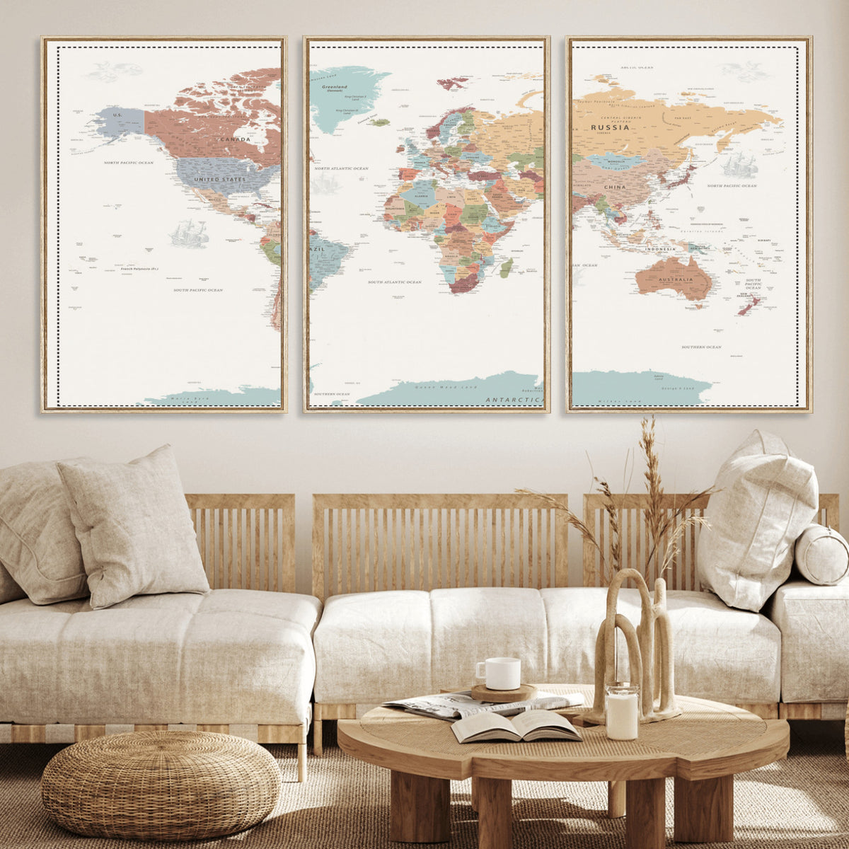 63447567-MGV-CV-36X24 - Pastel Colors World Map Wall Art Canvas Print