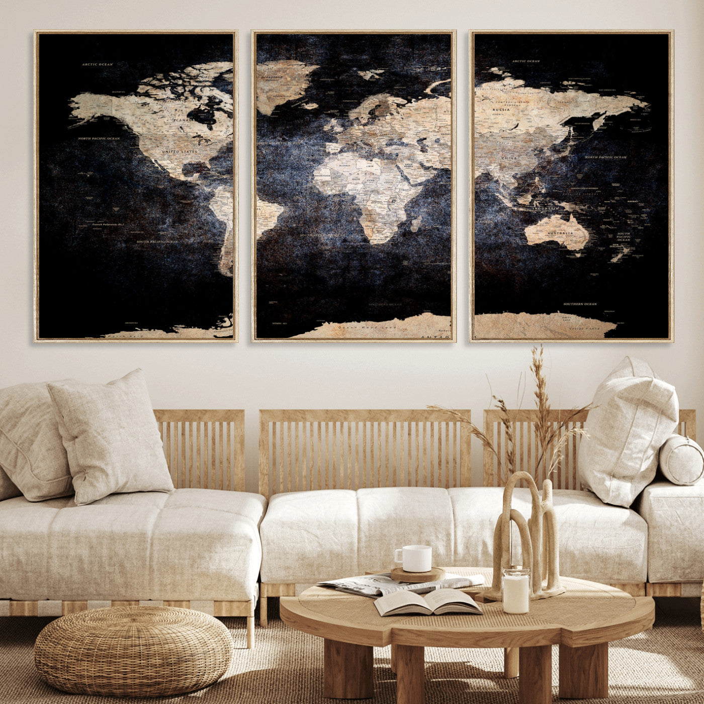 56713386-MGV-CV-36X24 - World Map Wall Art Canvas Print, Modern Decorative Framed Map Artwork Prints for Living Room, Office, Bedroom Wall Decor