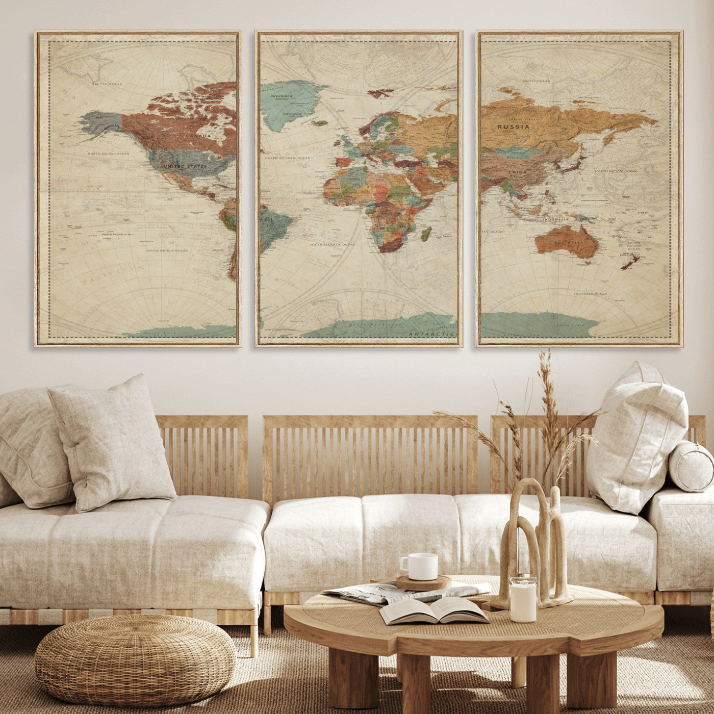 74172497-MGV-CV-36X24 - World Map Wall Art Canvas Print, Modern Decorative Framed Map Artwork Prints for Living Room, Office, Bedroom Wall Decor