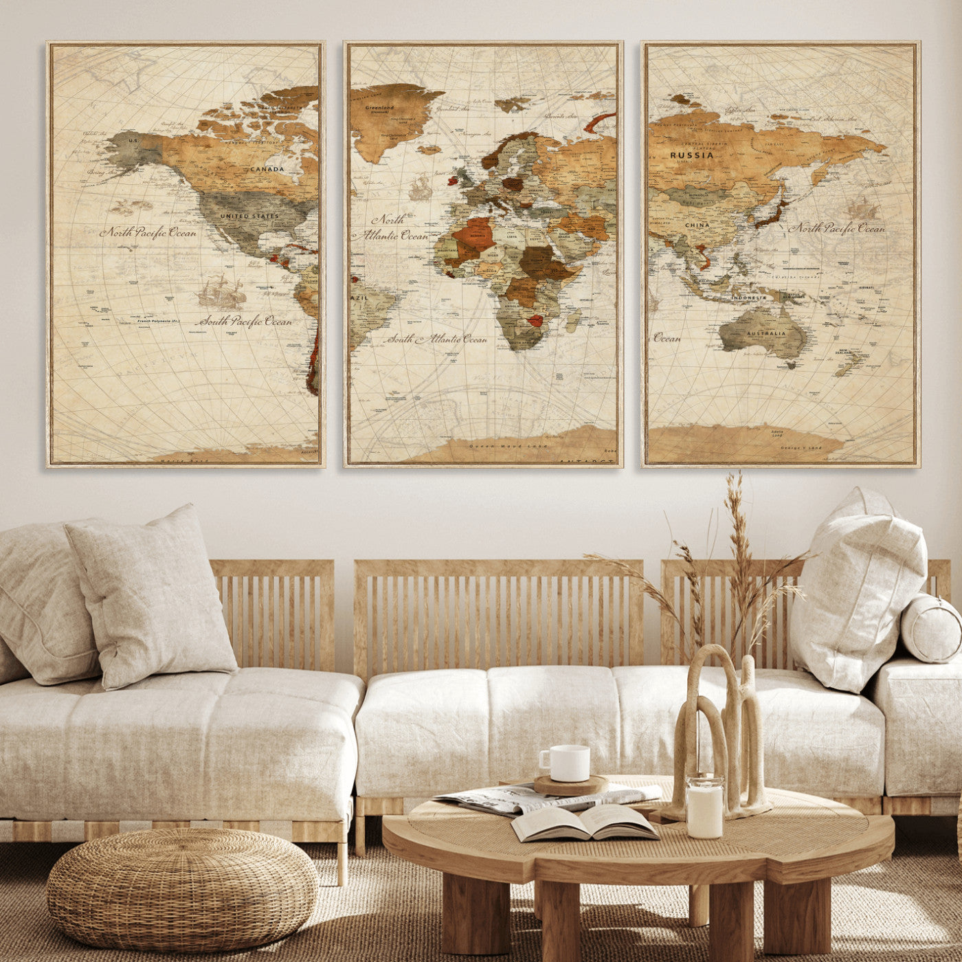 29684537-MGV-CV-36X24 - World Map Wall Art Canvas Print, Modern Decorative Framed Map Artwork Prints for Living Room, Office, Bedroom Wall Decor