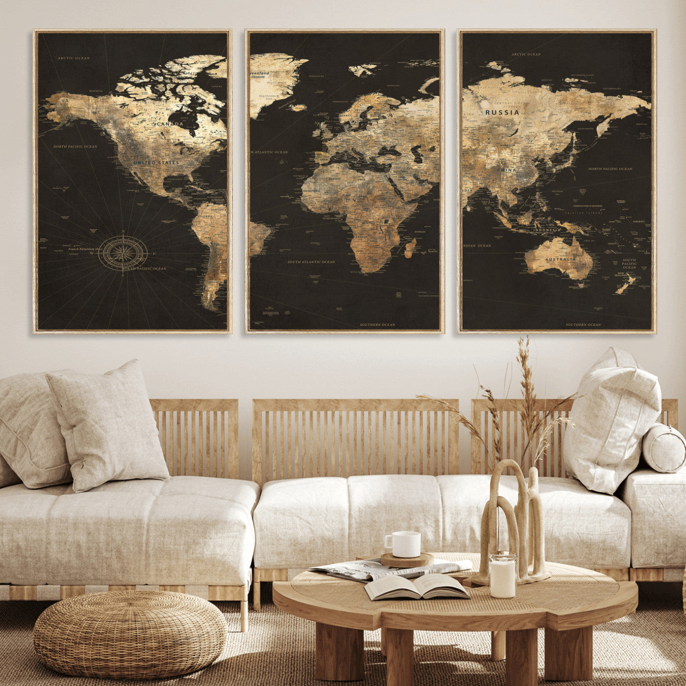 70985630-MGV-CV-36X24 - World Map Wall Art Canvas Print, Modern Decorative Framed Map Artwork Prints for Living Room, Office, Bedroom Wall Decor