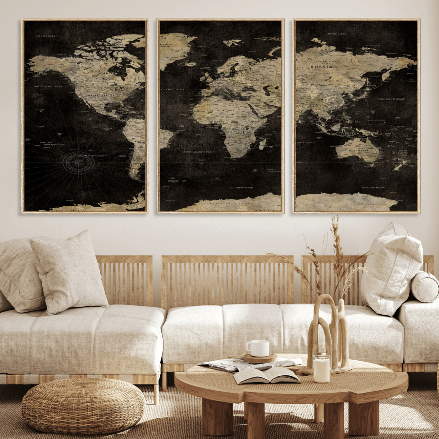 60653880-MGV-CV-36X24 - World Map Wall Art Canvas Print, Modern Decorative Framed Map Artwork Prints for Living Room, Office, Bedroom Wall Decor
