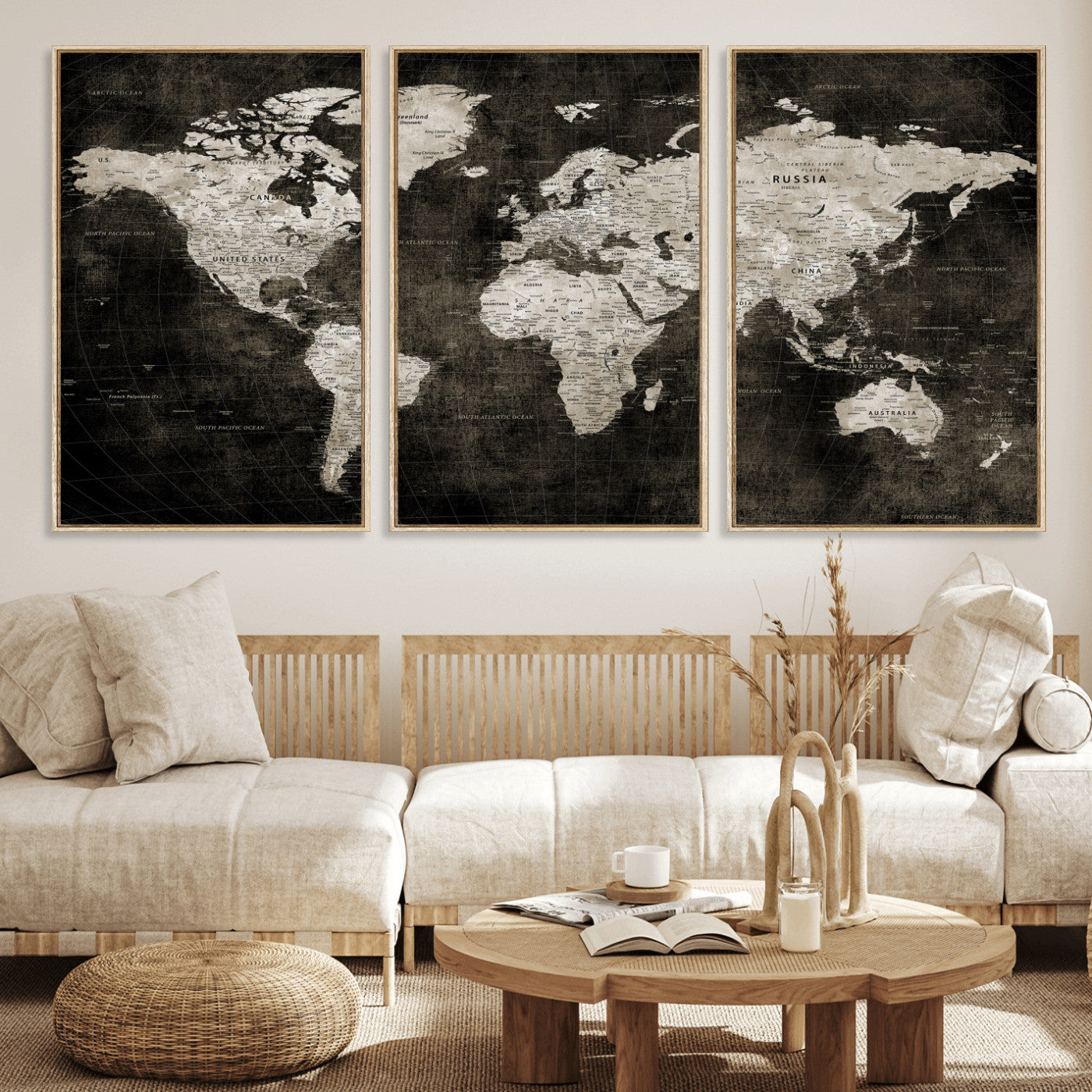 94581666-MGV-CV-36X24 - World Map Wall Art Canvas Print, Modern Decorative Framed Map Artwork Prints for Living Room, Office, Bedroom Wall Decor