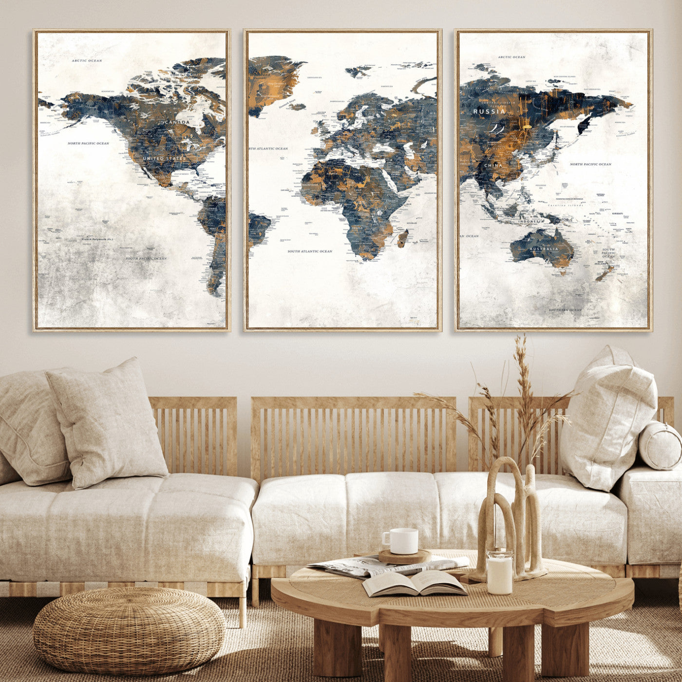 52451147-MGV-CV-36X24 - World Map Wall Art Canvas Print, Modern Decorative Framed Map Artwork Prints for Living Room, Office, Bedroom Wall Decor